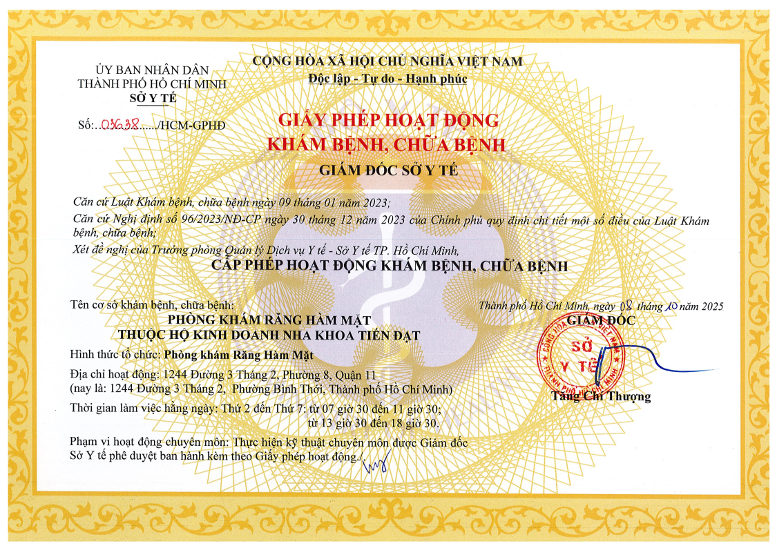 Giấy phép hoạt động phòng khám nha khoa Tiến Đạt